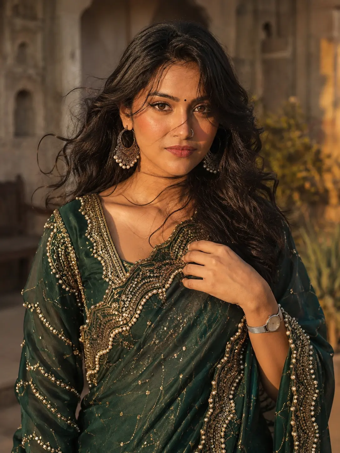 Emerald Green Silk Saree Prompt