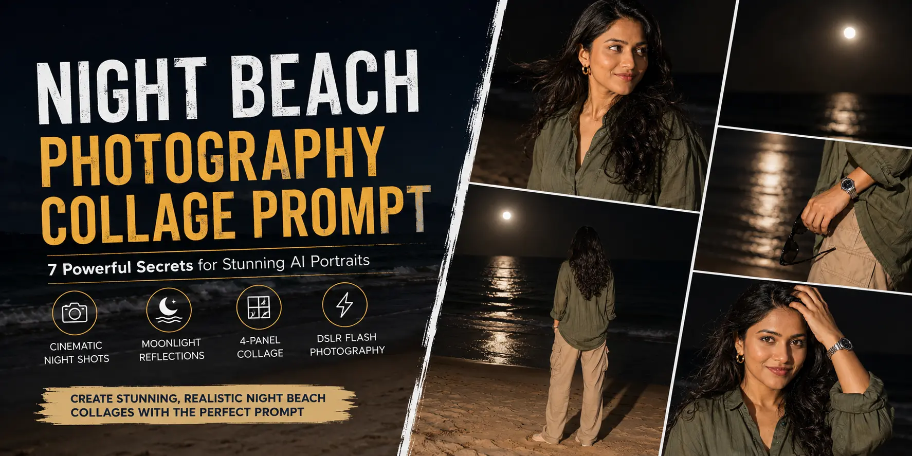 Night Beach Photography Collage prompt