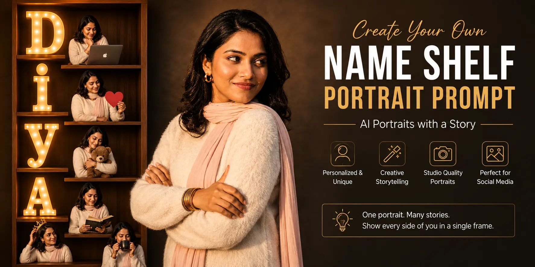 Personalized Name Shelf Portrait Prompt