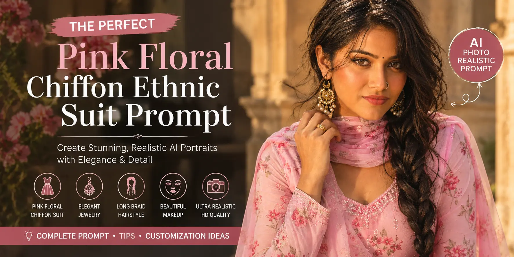 pink floral chiffon ethnic suit prompt
