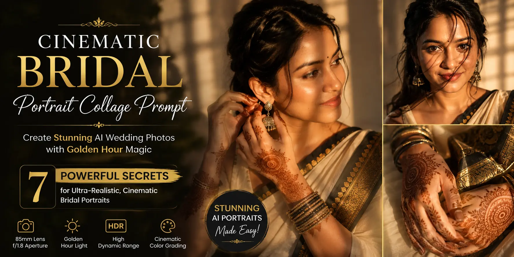 Cinematic Bridal Portrait Collage Prompt