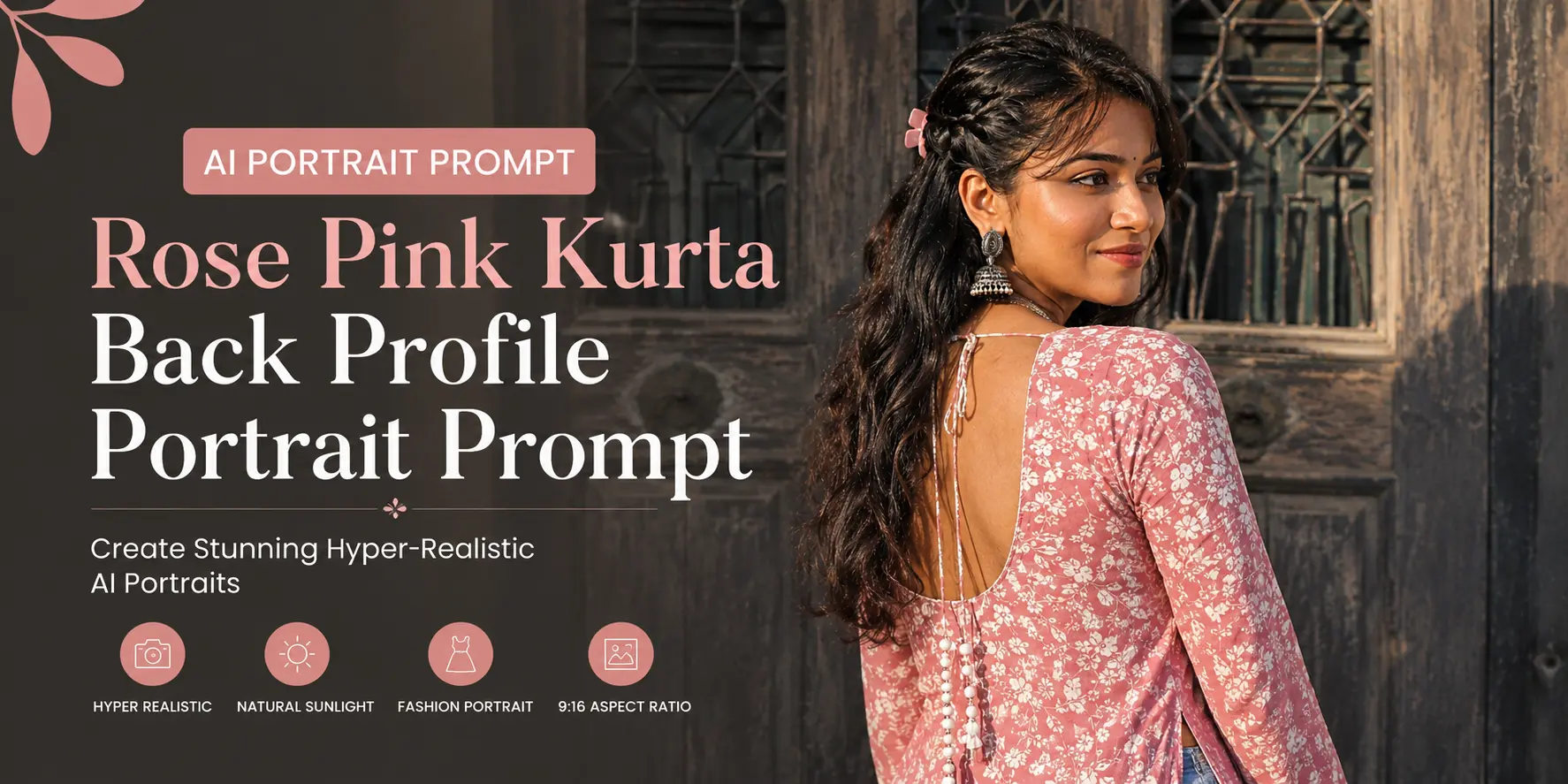 Rose Pink Kurta Back Profile Portrait Prompt